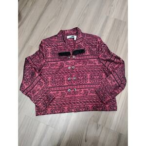Sunshine Tapestry Blazer Size 16 Women Burgundy And Black Embrodery Flowers